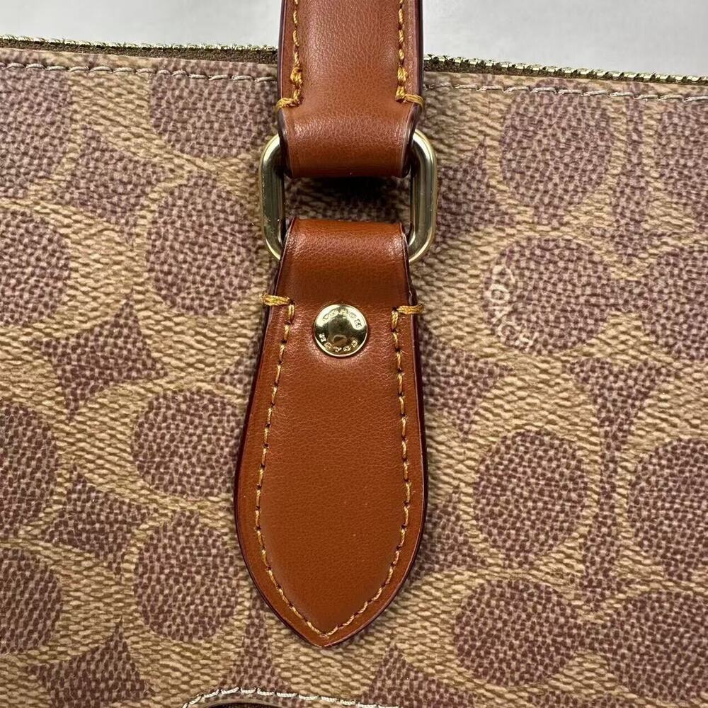 Coach Brown Floral Print Signature Canvas Tote with Pink Accents - Picture 9 of 13